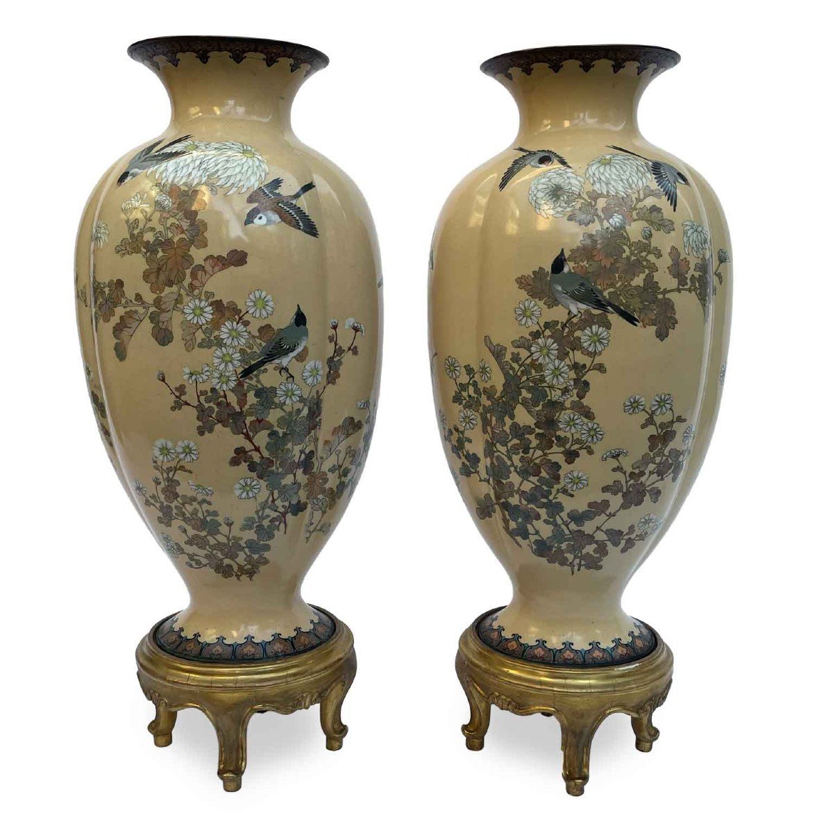 Grand Triptyque De Vases Cloisonnés  Vers 1950-photo-2