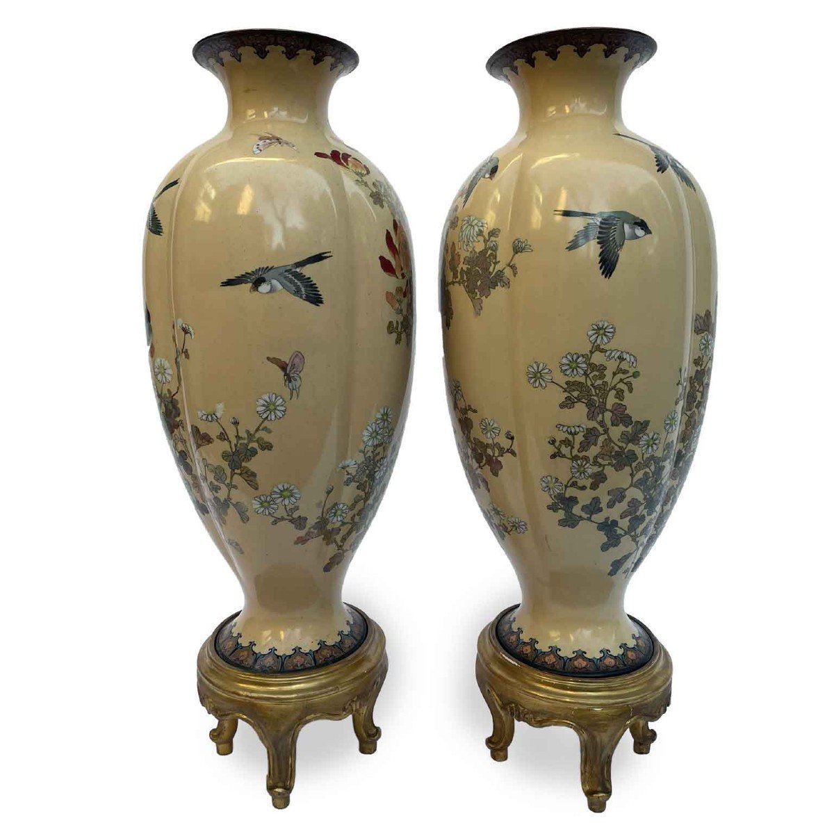 Grand Triptyque De Vases Cloisonnés  Vers 1950-photo-3