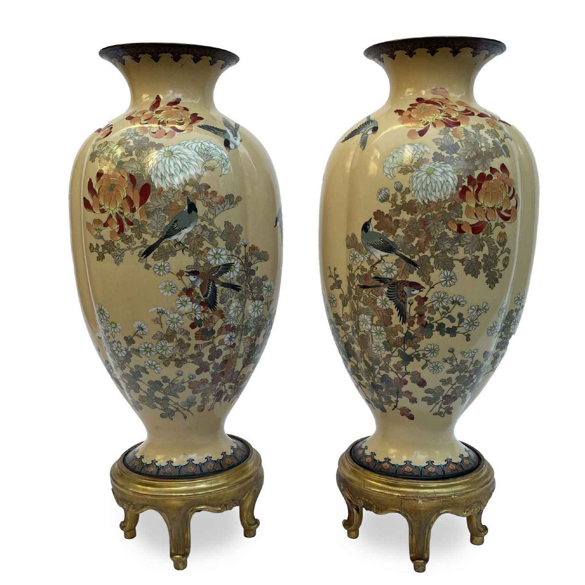 Grand Triptyque De Vases Cloisonnés  Vers 1950-photo-4