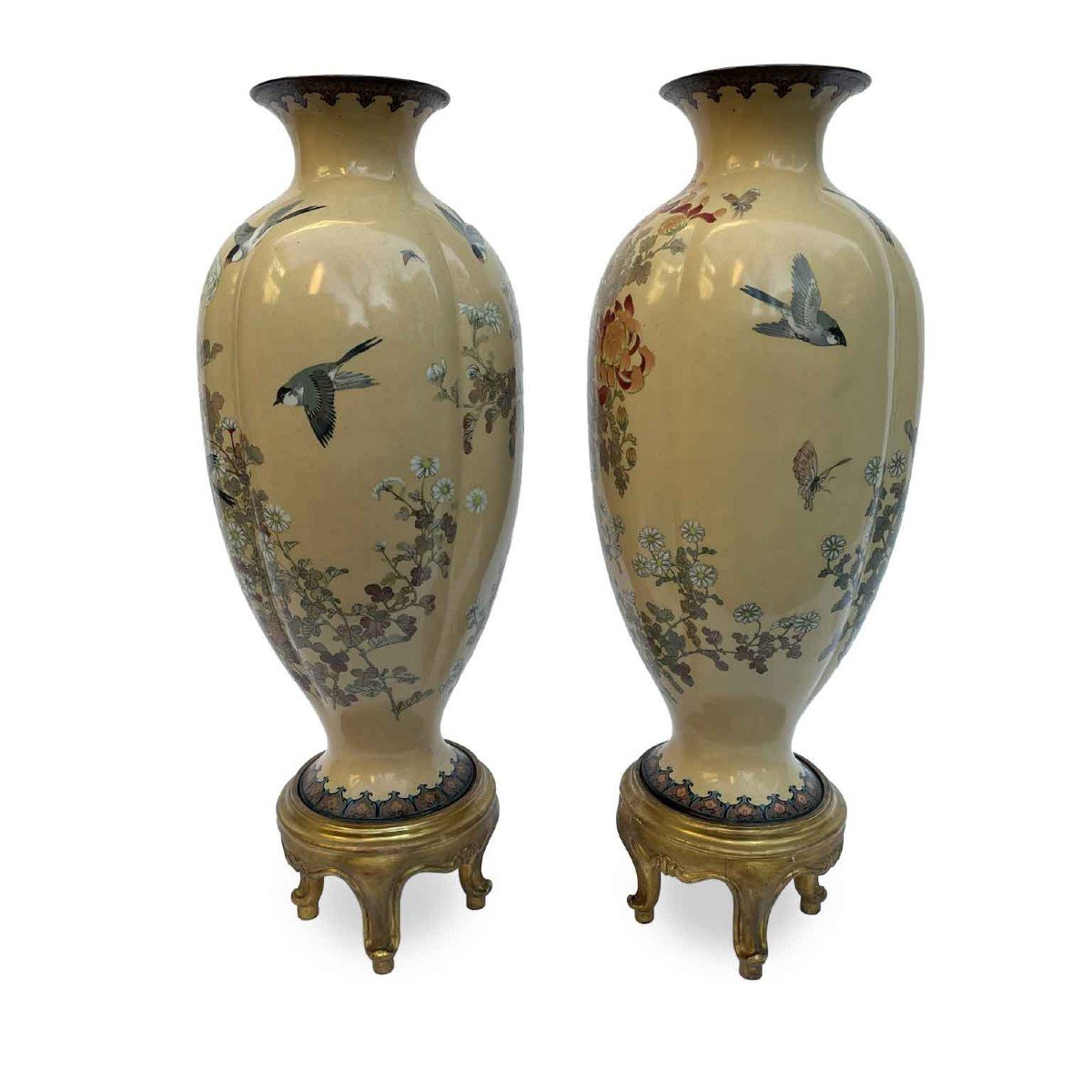 Grand Triptyque De Vases Cloisonnés  Vers 1950-photo-3