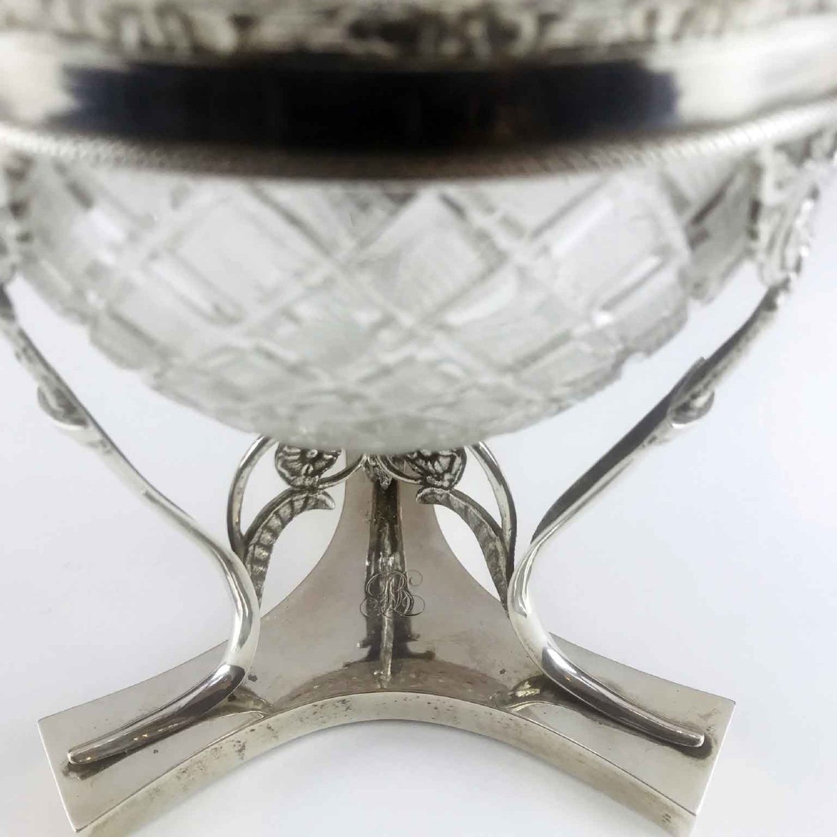 19th Century Italian Neoclassical Silver Covered Compote With Crystal Bowl-photo-4