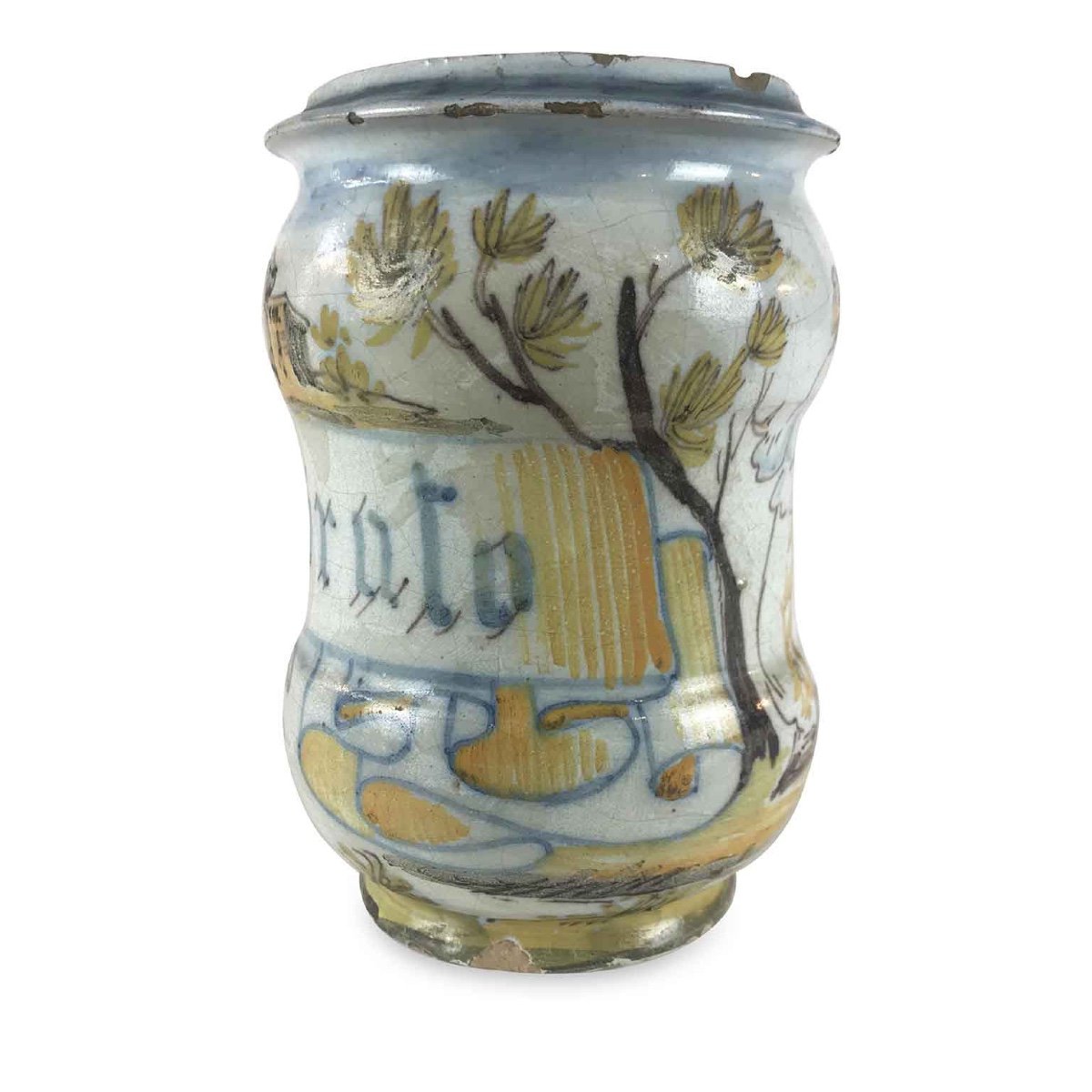 18th Century Italian Majolica Albarello Drug Jar Camphor By Jacques Boselly -photo-3