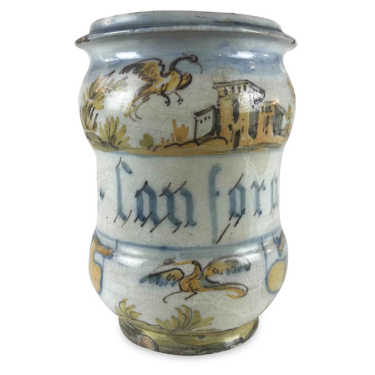 18th Century Italian Majolica Albarello Drug Jar Camphor By Jacques Boselly -photo-2