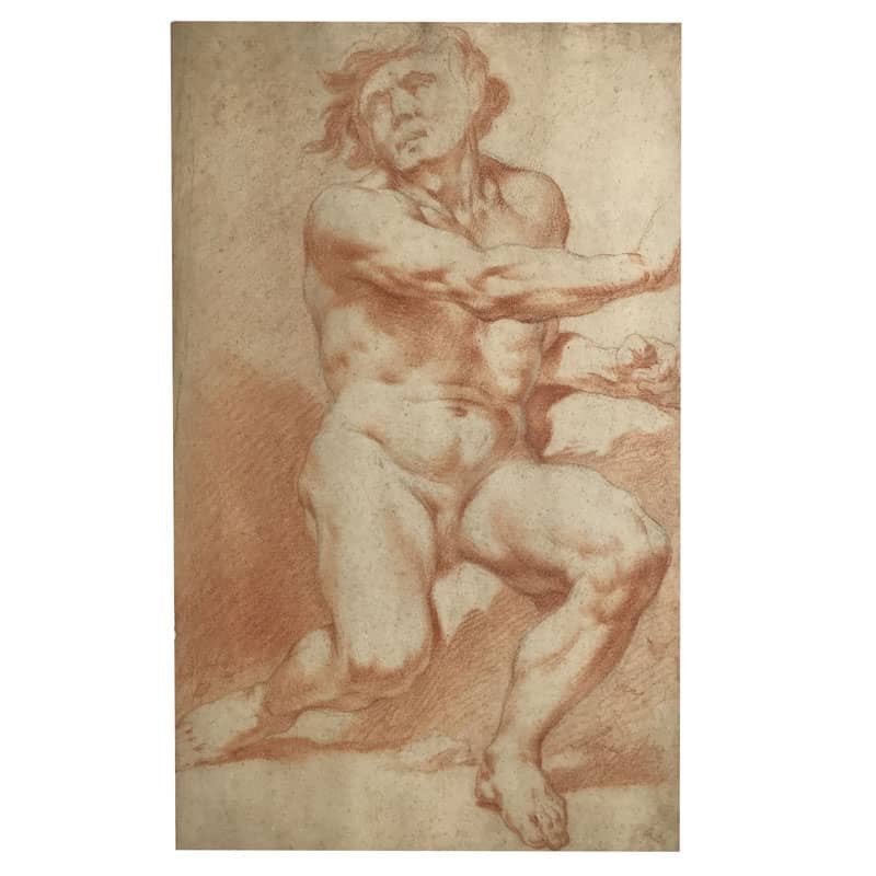 Pair Of Italian Drawings After Procaccini Academic Studies Of Nude Male 1780s-photo-3