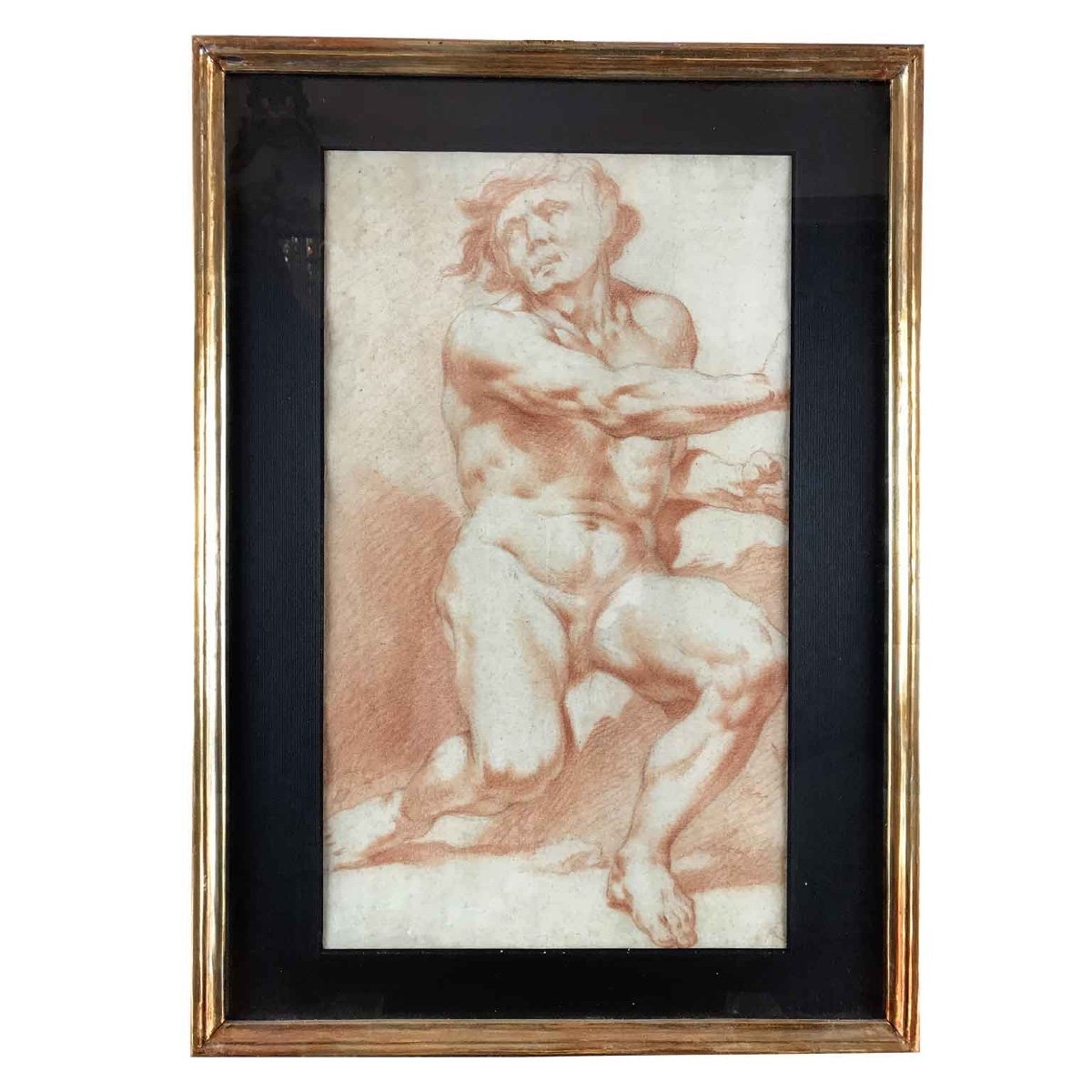 Pair Of Italian Drawings After Procaccini Academic Studies Of Nude Male 1780s