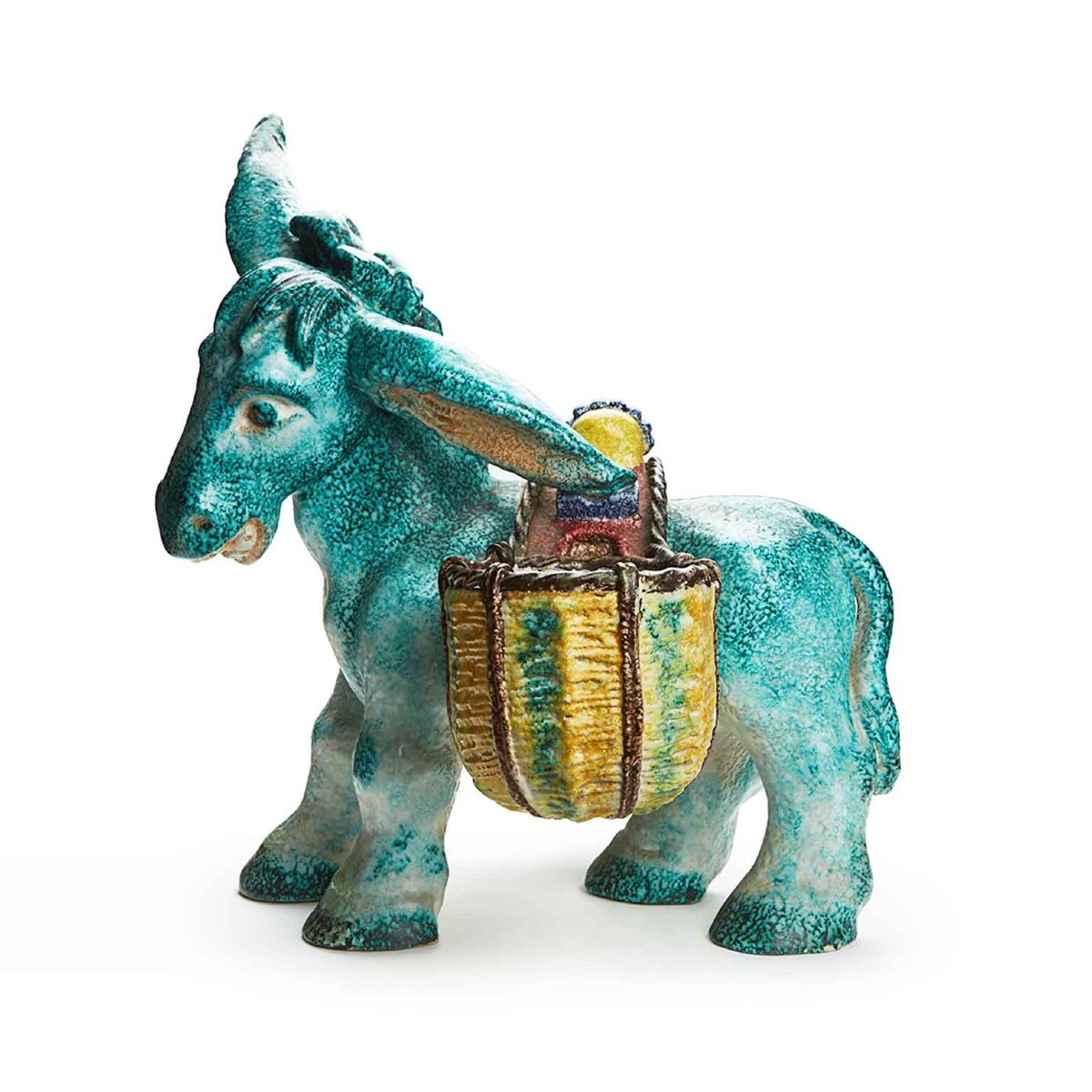 Large Turquoise Ceramic Donkey Sculpture Perugia 1950-photo-2