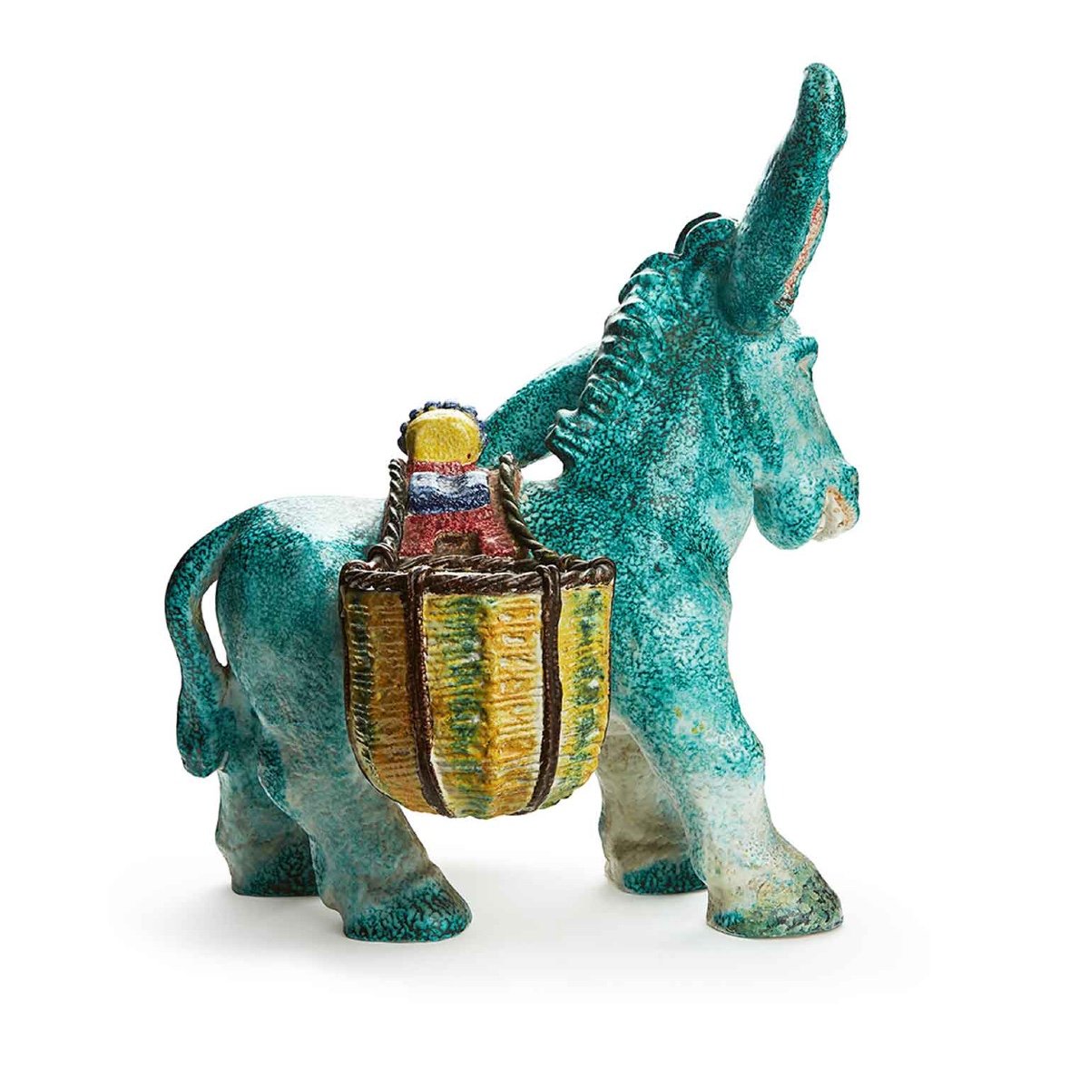 Large Turquoise Ceramic Donkey Sculpture Perugia 1950-photo-4