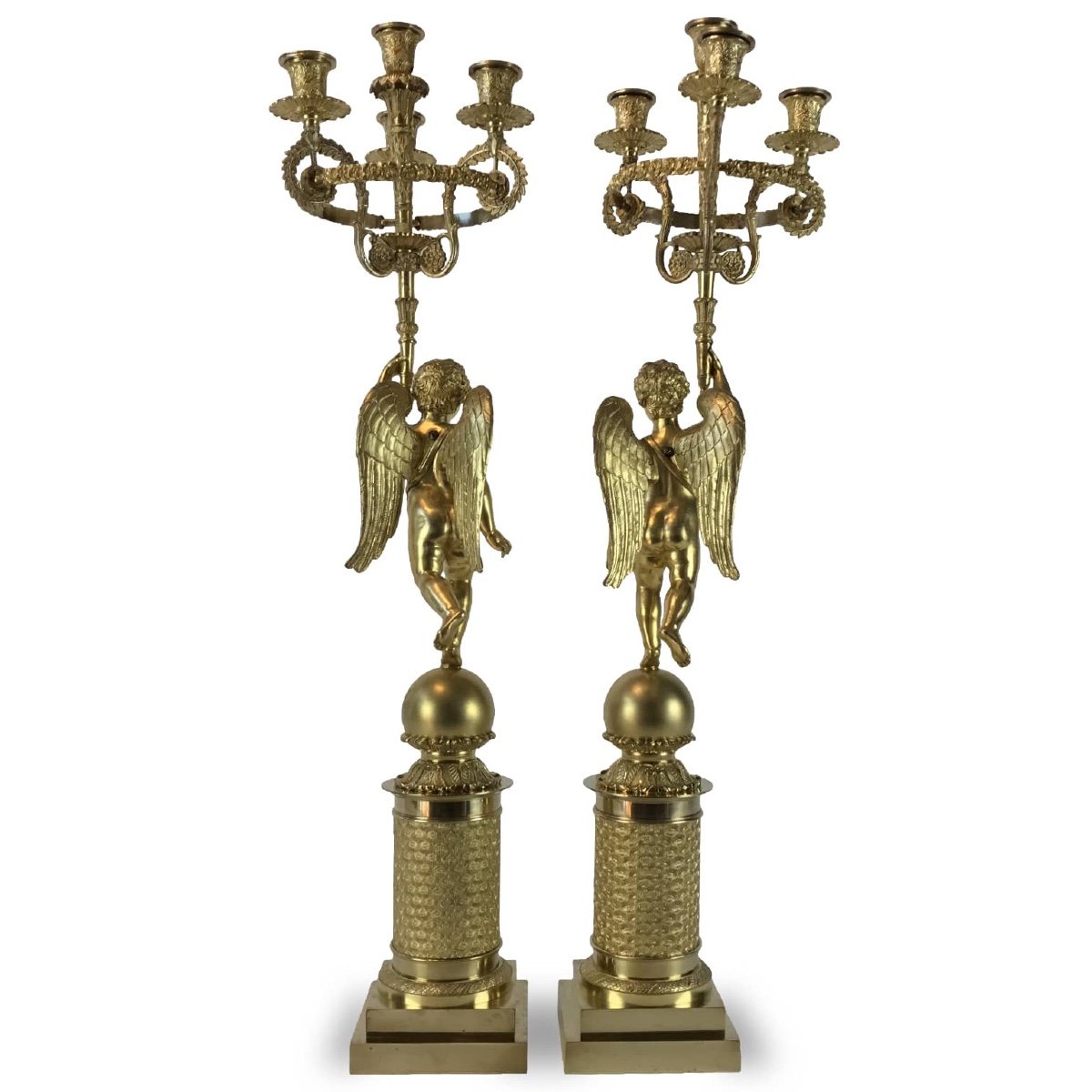 A Pair Of French Empire Ormolu Candelabra With Putti-photo-1