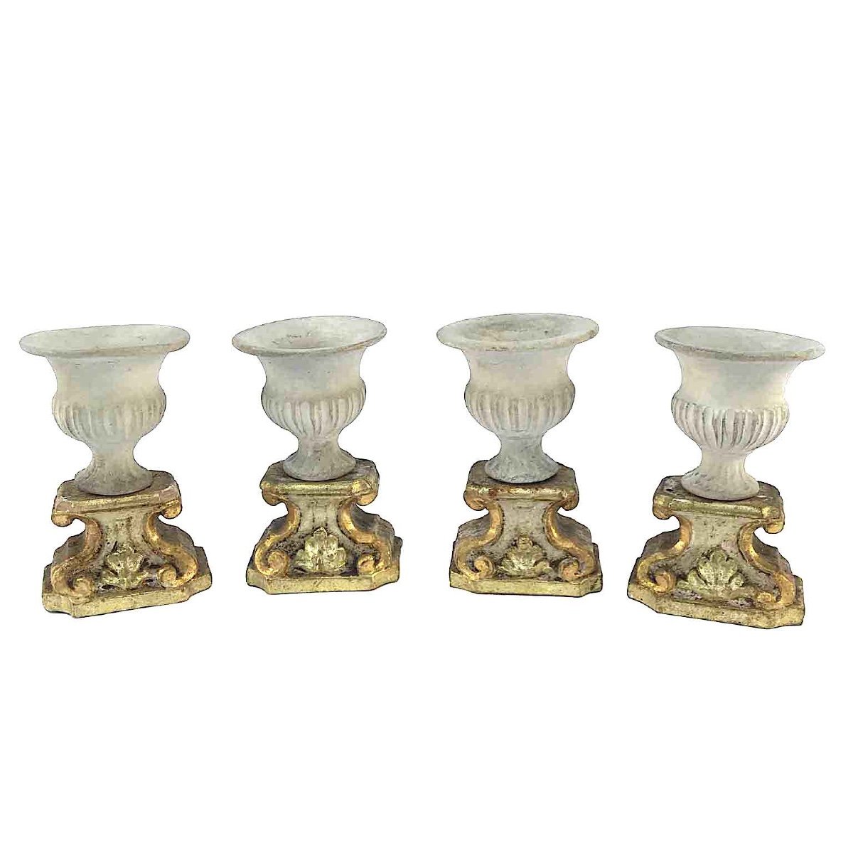 Four Neoclassical Italian Vases 1780 Circa Table Decorations On Giltwood Bases-photo-2