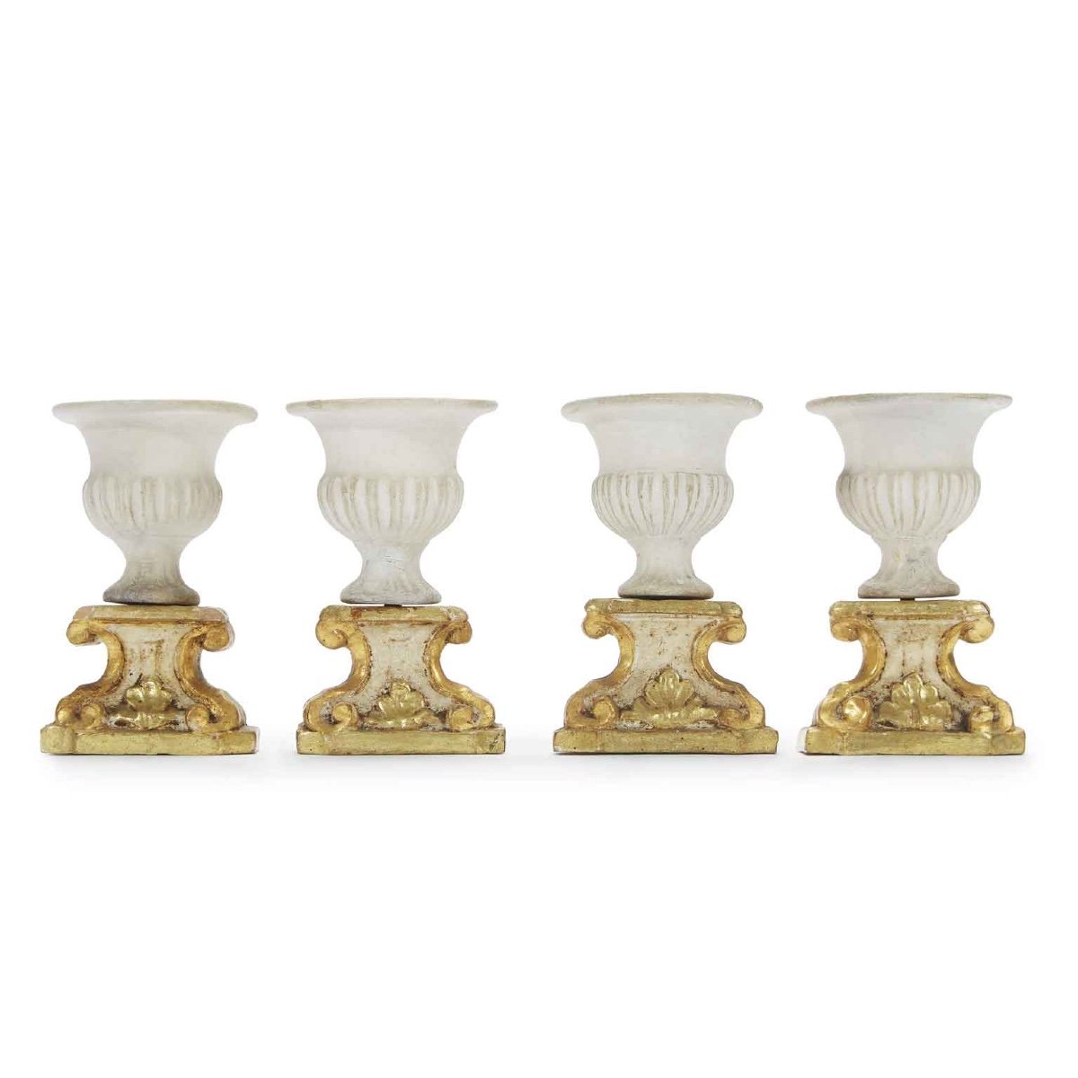 Four Neoclassical Italian Vases 1780 Circa Table Decorations On Giltwood Bases