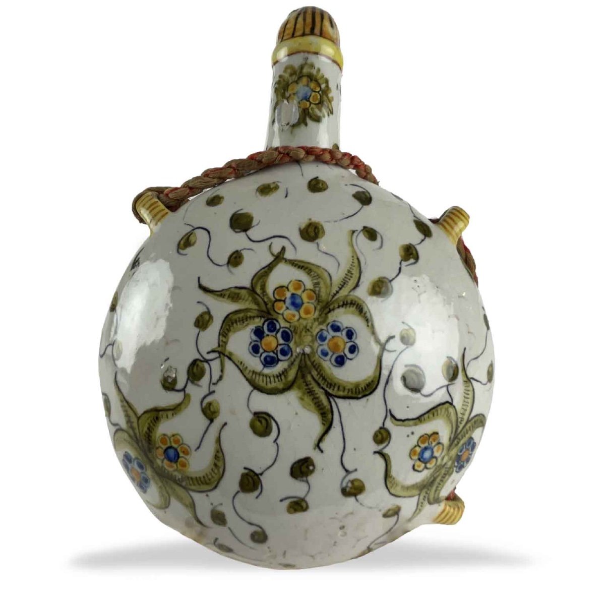 Italian Faience Pilgrim Bottle 19th Century Italian Terracotta Moon Flask