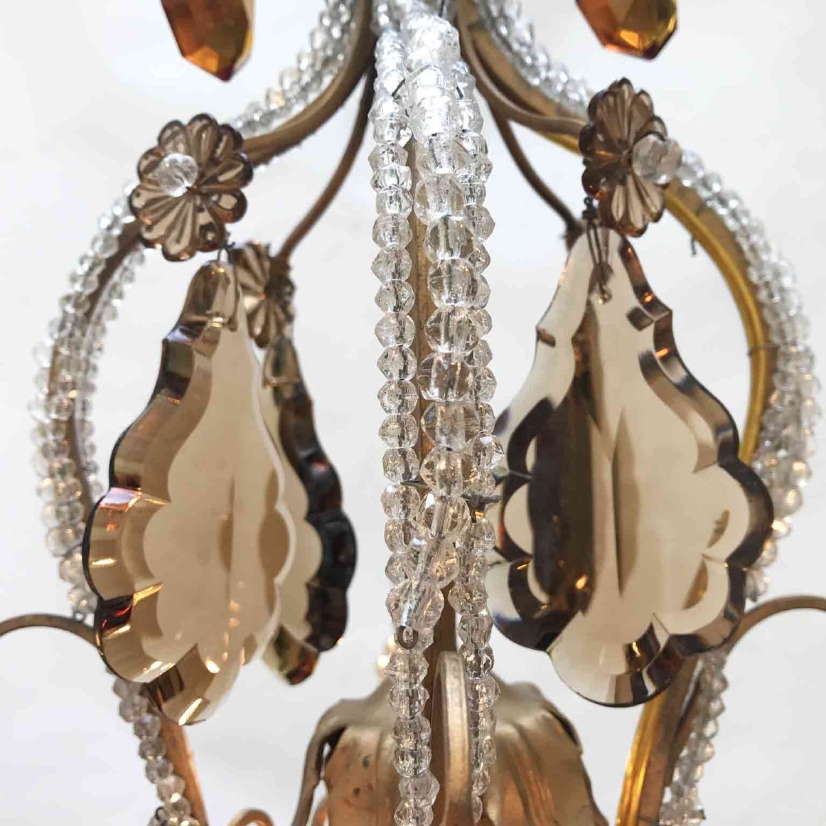 20th Century Italian Beaded Crystal Chandelier With Amber And Grey Colored Drops-photo-1