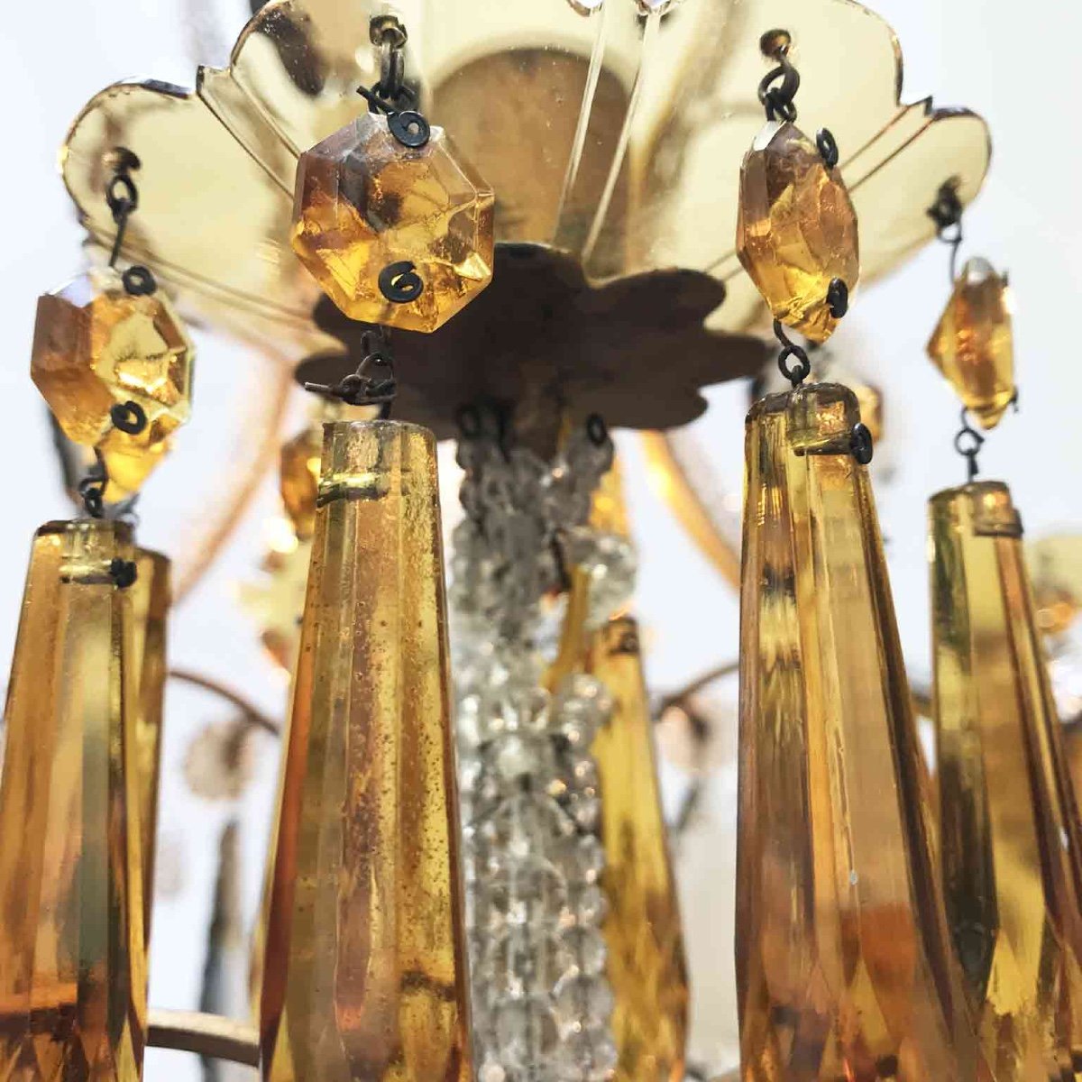 20th Century Italian Beaded Crystal Chandelier With Amber And Grey Colored Drops-photo-4