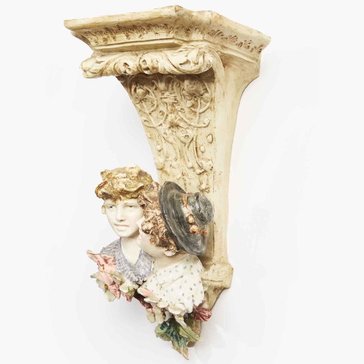 Pair Of Italian Art Nouveau Wall Brackets With Figures And Flowers 20th Century-photo-1