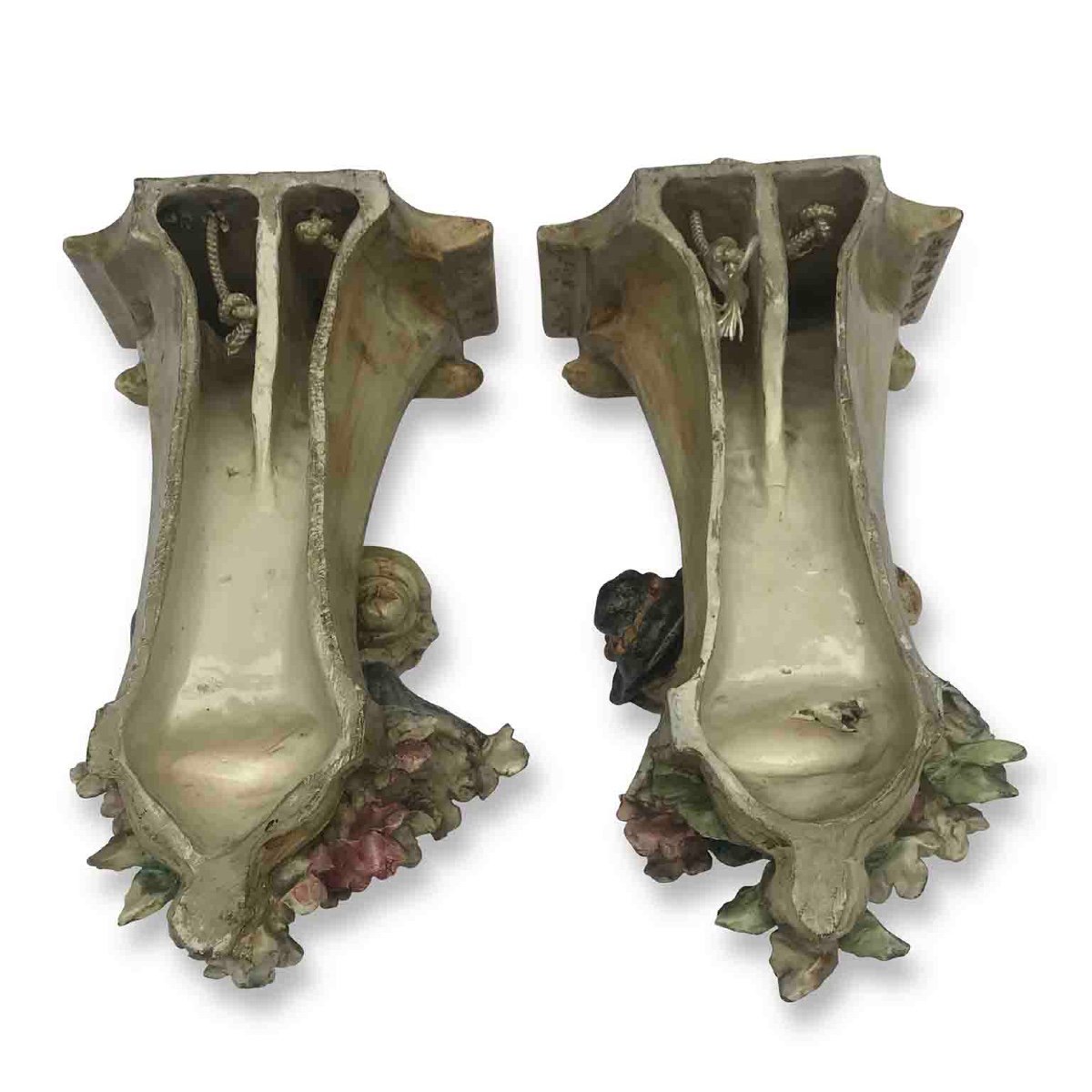 Pair Of Italian Art Nouveau Wall Brackets With Figures And Flowers 20th Century-photo-2