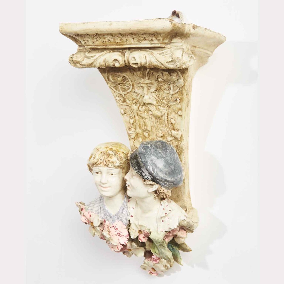 Pair Of Italian Art Nouveau Wall Brackets With Figures And Flowers 20th Century-photo-6