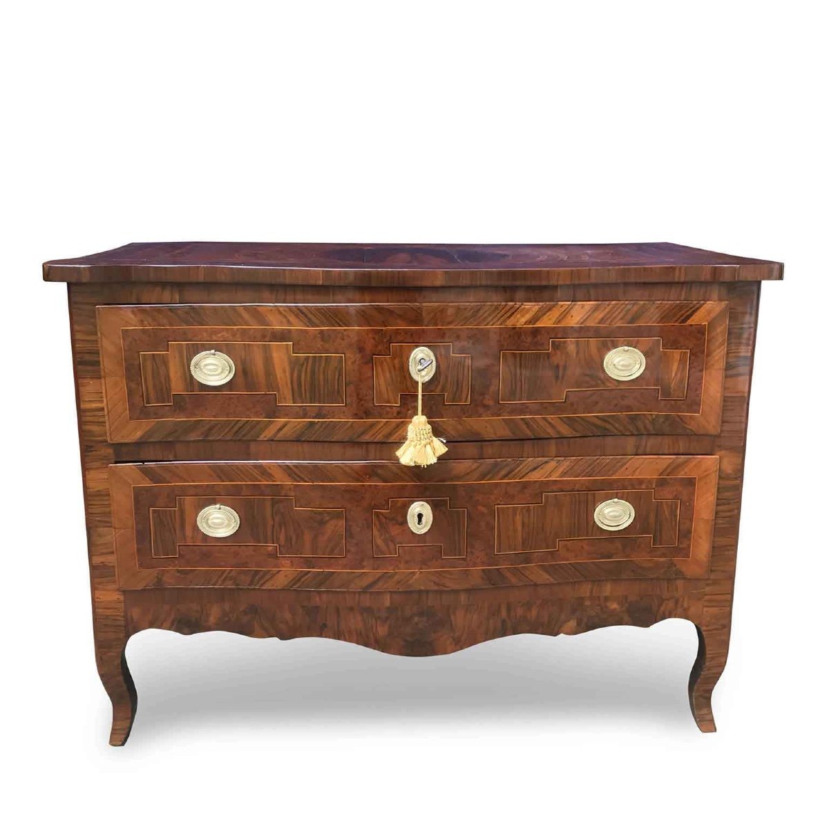 18th Century Italian Louis XV Commode Burl Marquetry Bolognese Chest Of Drawers