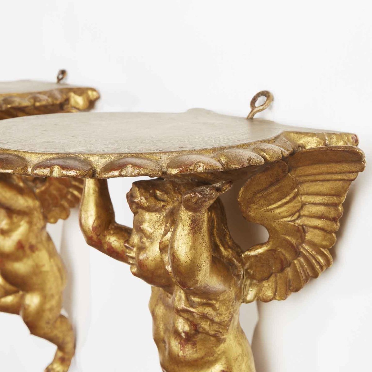 Pair Of 19th Century Italian Carved And Gilded Putti Brackets-photo-2