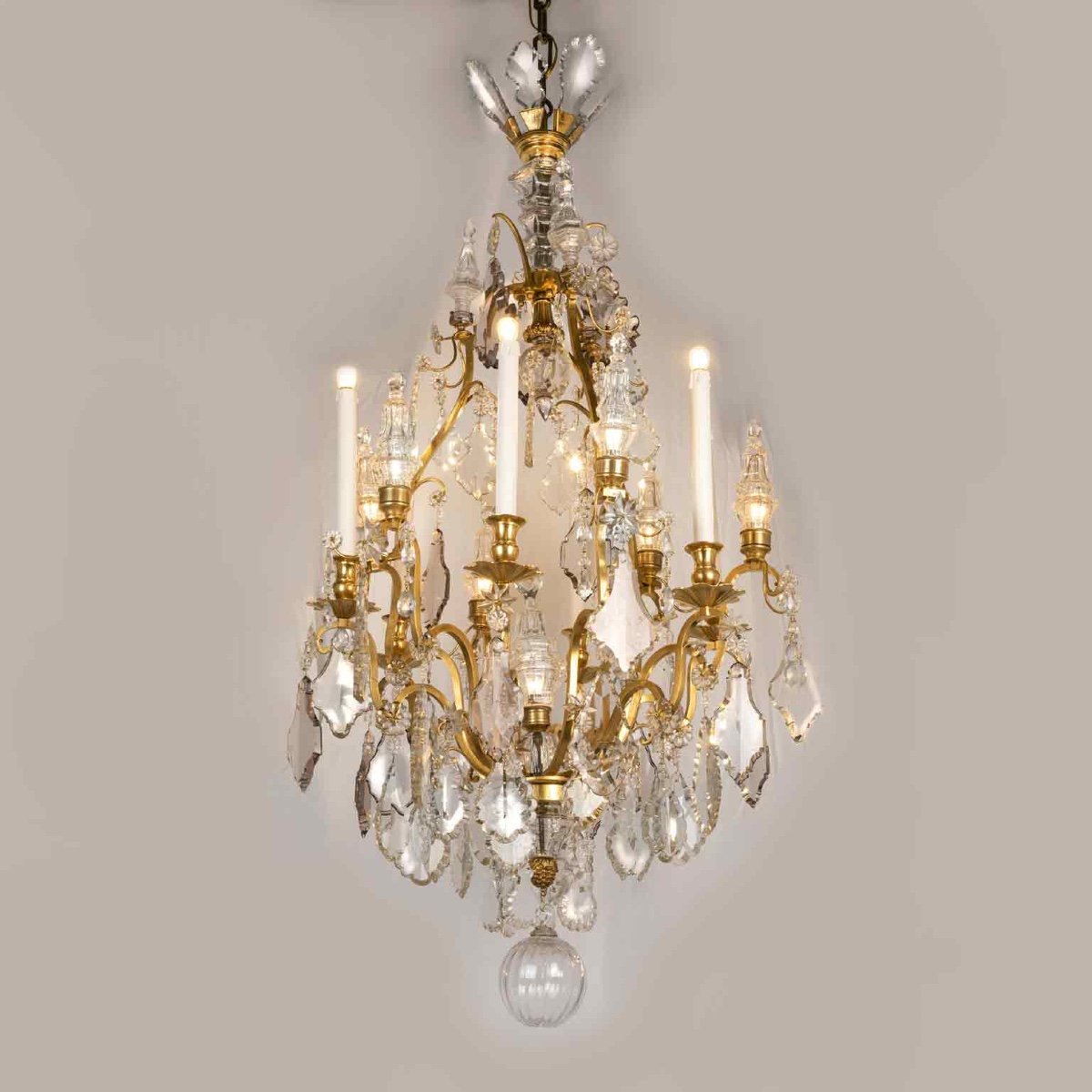  Early 20th Century French Empire Chandelier Ormolu With Crystal Spires-photo-2