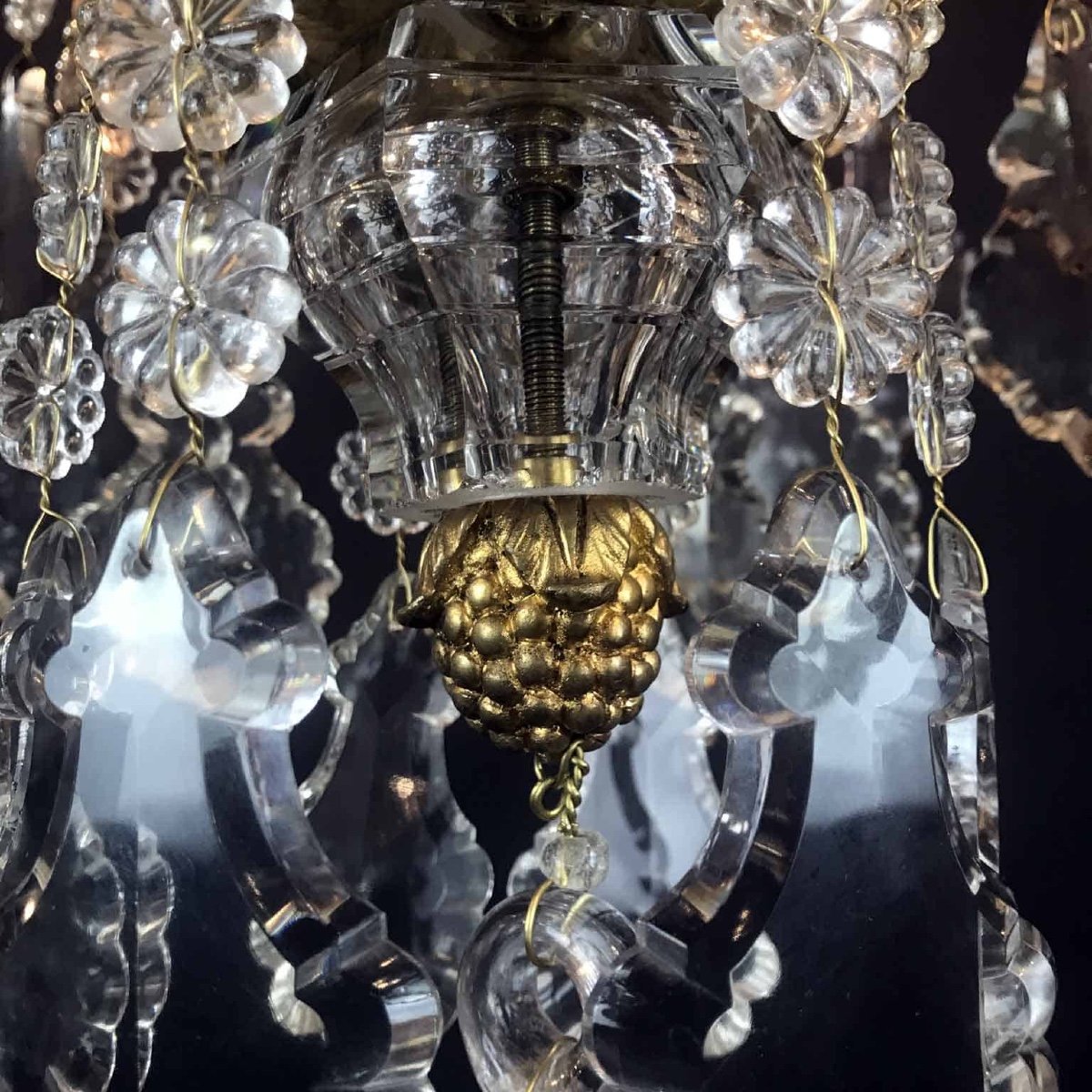  Early 20th Century French Empire Chandelier Ormolu With Crystal Spires-photo-4