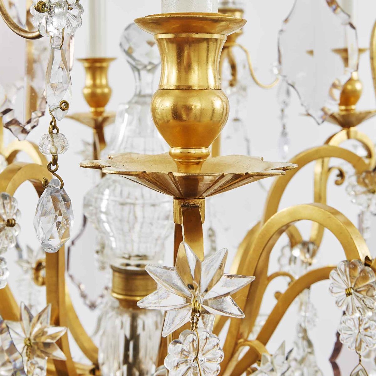  Early 20th Century French Empire Chandelier Ormolu With Crystal Spires-photo-4