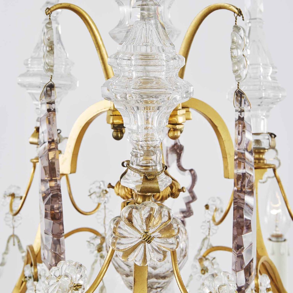  Early 20th Century French Empire Chandelier Ormolu With Crystal Spires-photo-5