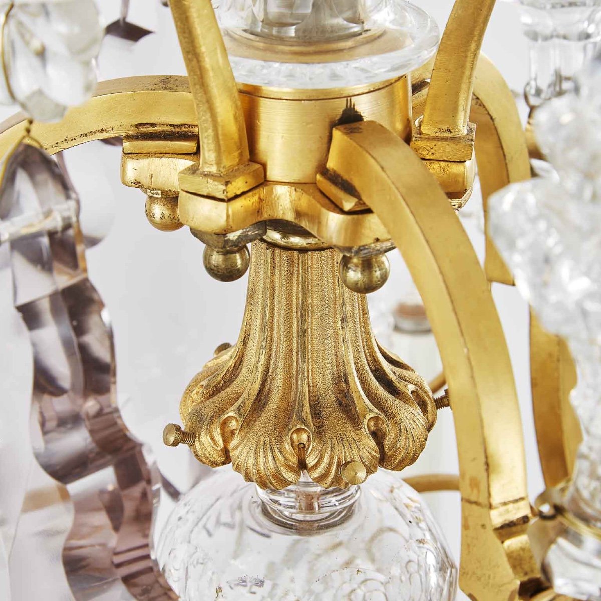  Early 20th Century French Empire Chandelier Ormolu With Crystal Spires-photo-6