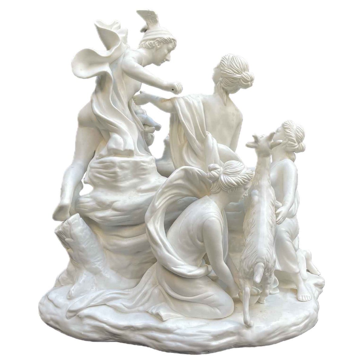 White Porcelain Biscuit Italian Centerpiece 20th Century Mythological Sculptural Group -photo-3