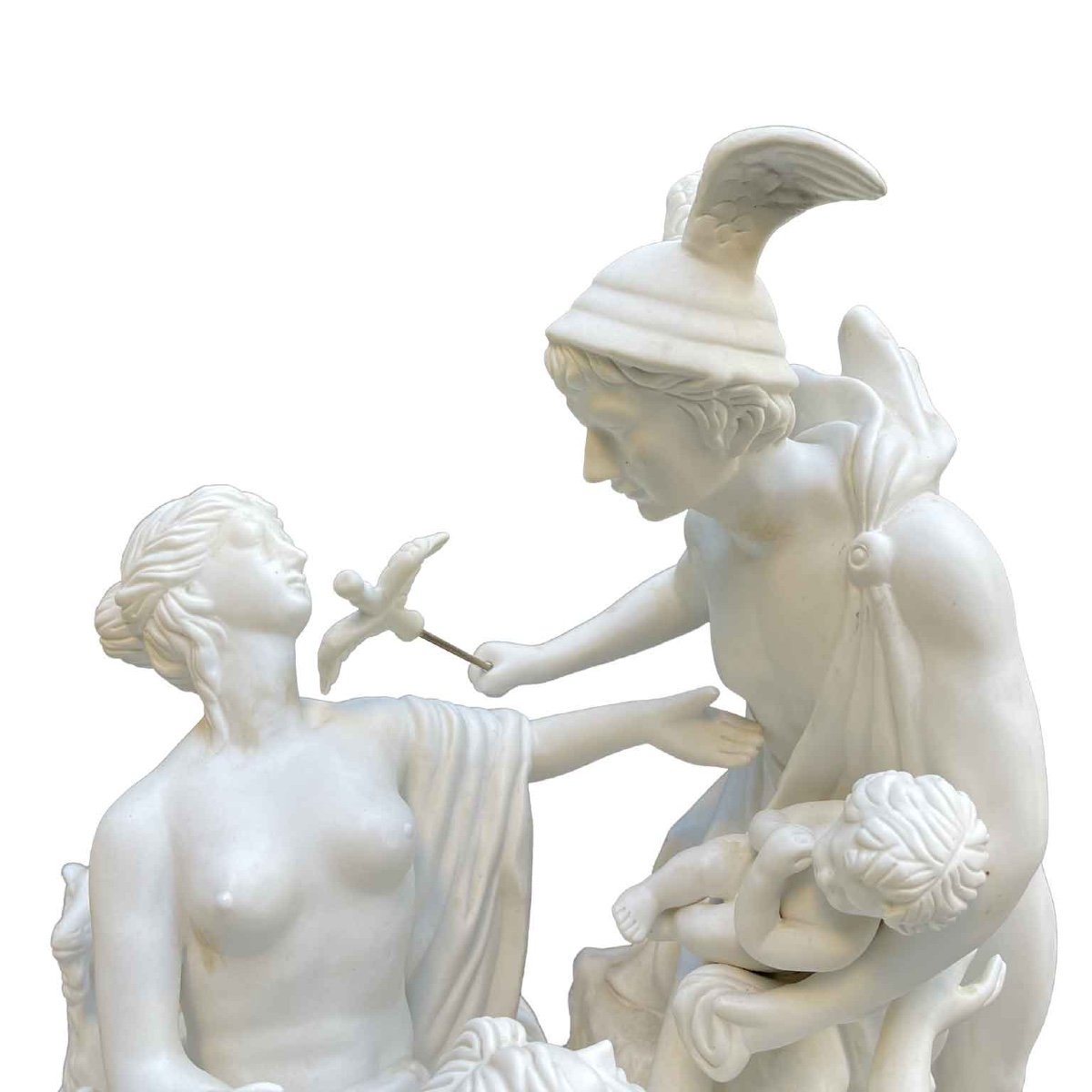 White Porcelain Biscuit Italian Centerpiece 20th Century Mythological Sculptural Group -photo-4