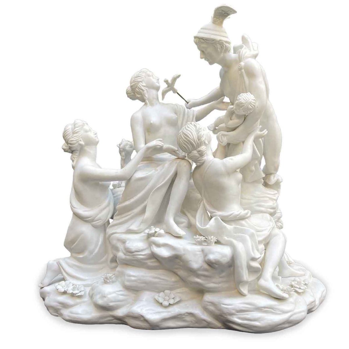 White Porcelain Biscuit Italian Centerpiece 20th Century Mythological Sculptural Group 