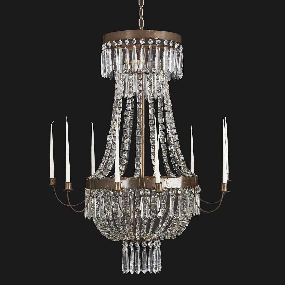 19th Century Italian Empire Crystal Chandelier Nine-armed Candle Chandelier-photo-2