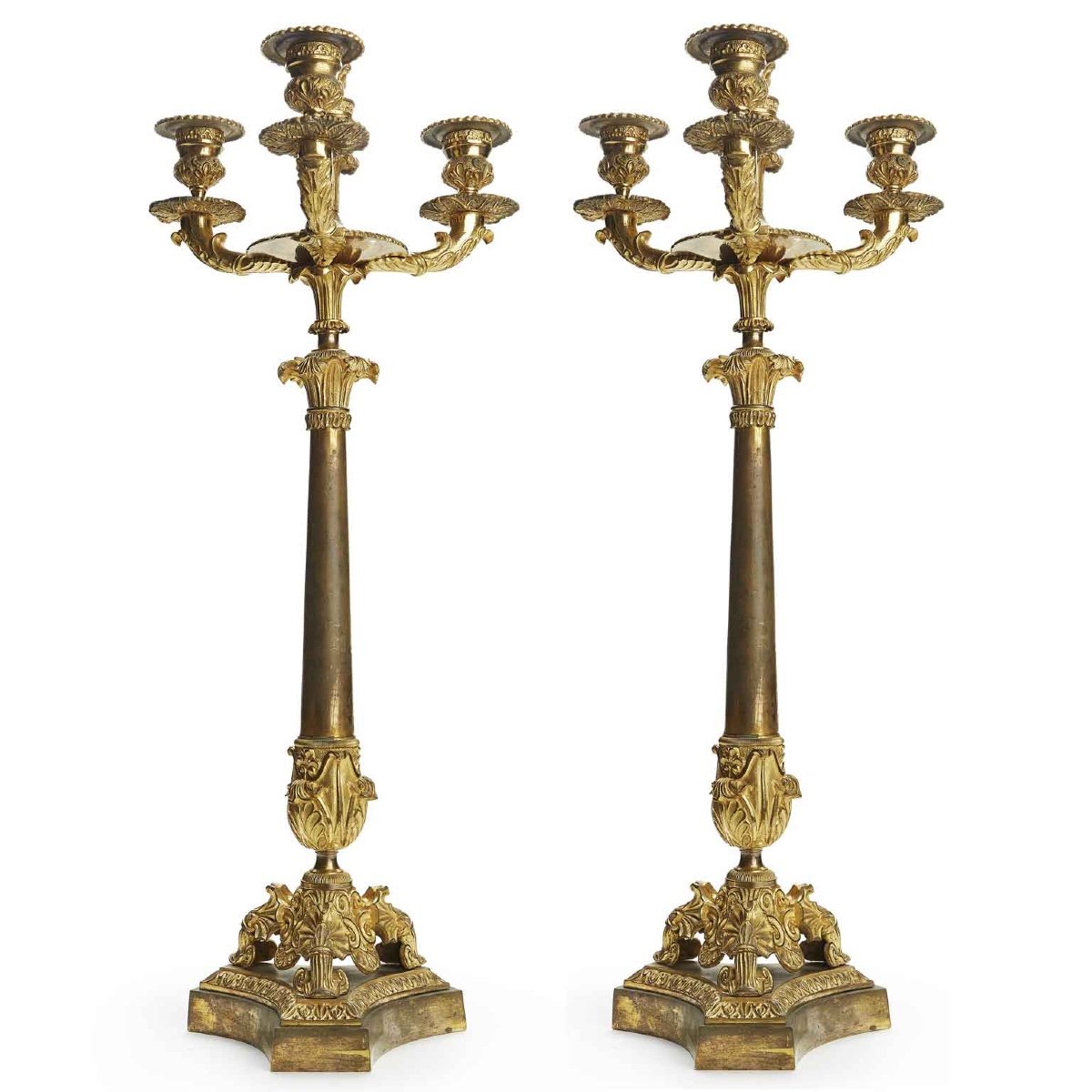 Pair Of Empire Candelabra In Gilded Bronze 1800