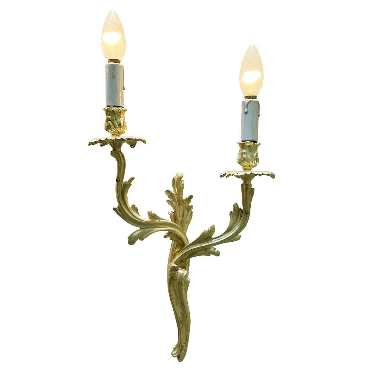 Four Italian Gilt Bronze Sconces Louis XV Style 1950 Circa-photo-3