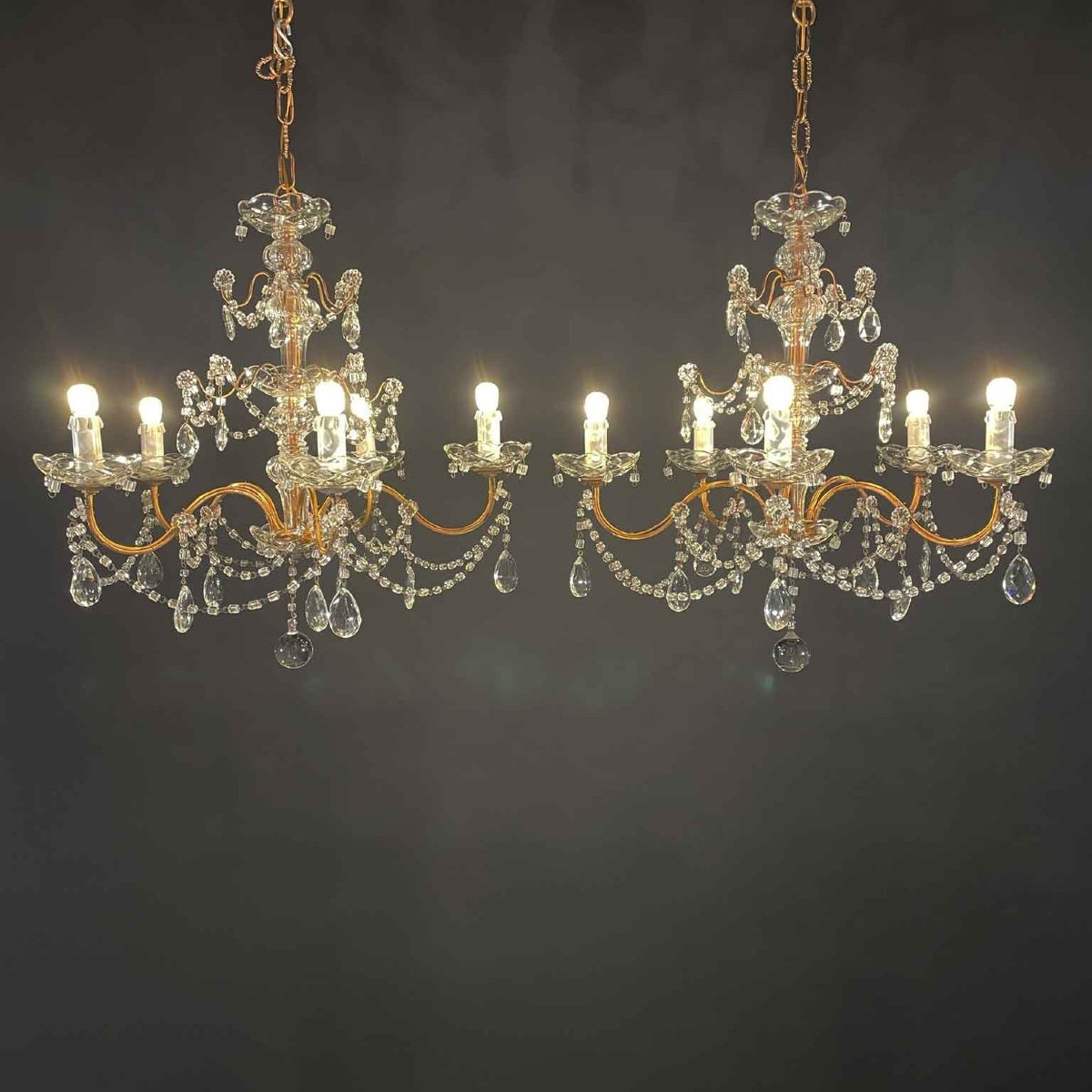 Pair Of Italian Crystal Chandeliers 1950s Circa-photo-2