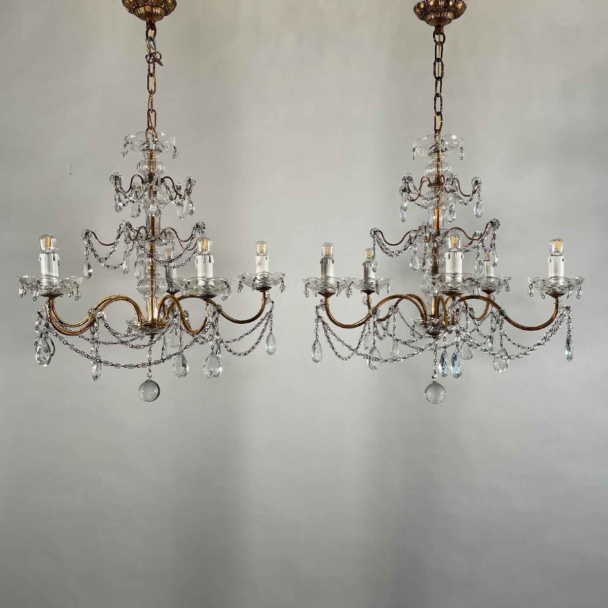 Pair Of Italian Crystal Chandeliers 1950s Circa-photo-3