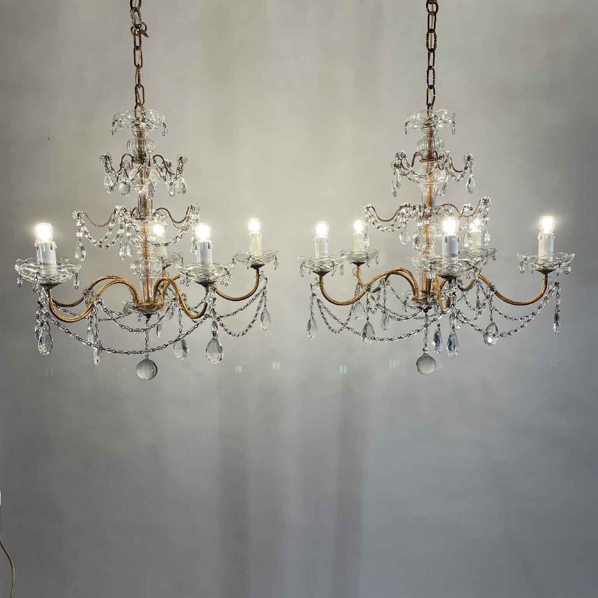 Pair Of Italian Crystal Chandeliers 1950s Circa