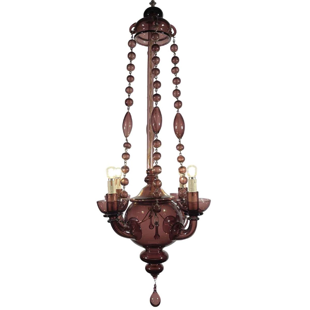 Venetian Amethyst Blown Glass Chandelier Early 1900s-photo-2