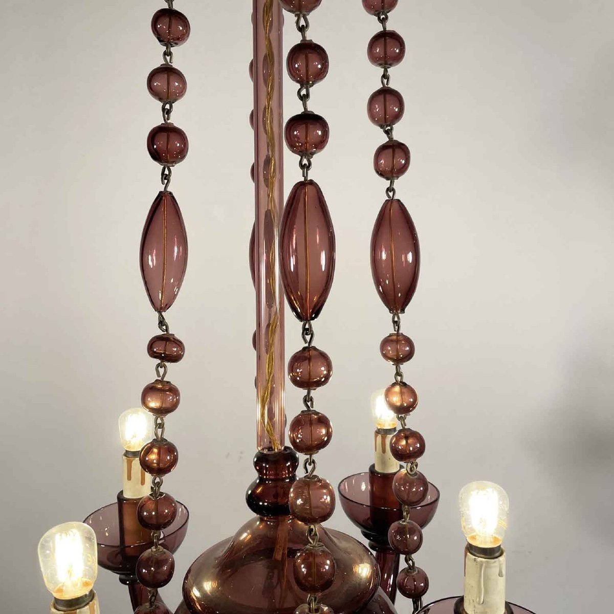 Venetian Amethyst Blown Glass Chandelier Early 1900s-photo-6