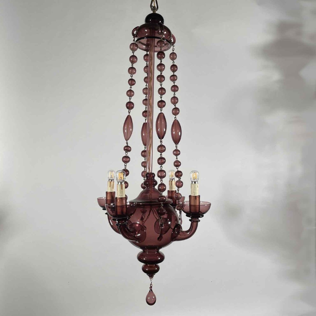 Venetian Amethyst Blown Glass Chandelier Early 1900s-photo-8