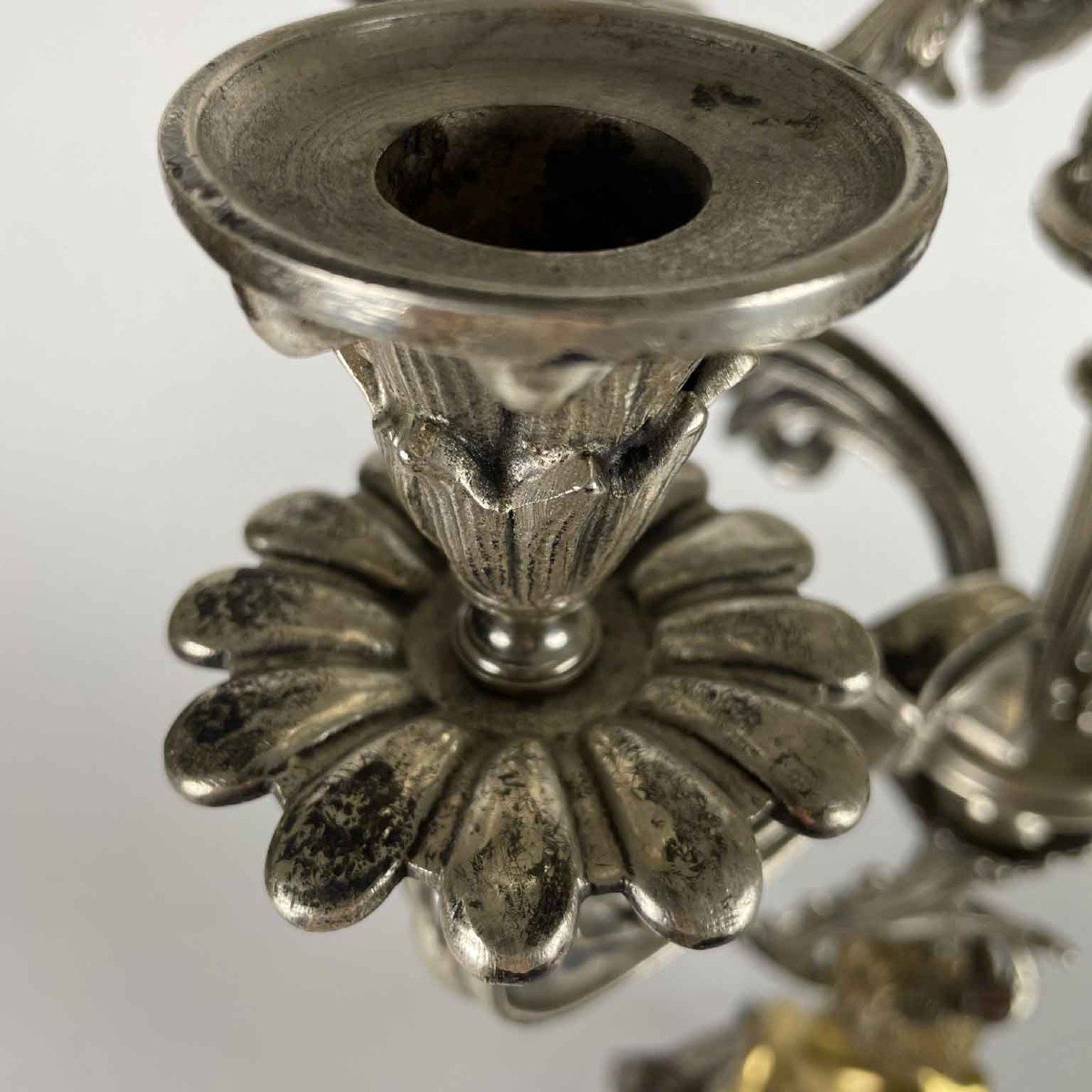 Pair Of Eight-armed Candelabras 19th Century Italian Silvered And Gilded Bronze Candle Sticks-photo-1