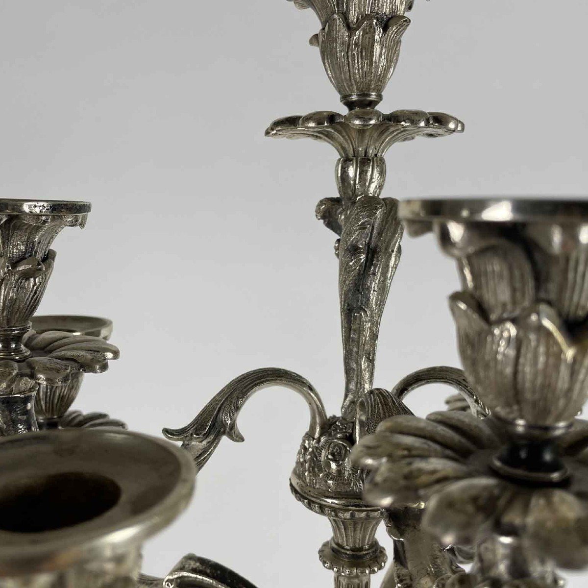 Pair Of Eight-armed Candelabras 19th Century Italian Silvered And Gilded Bronze Candle Sticks-photo-6