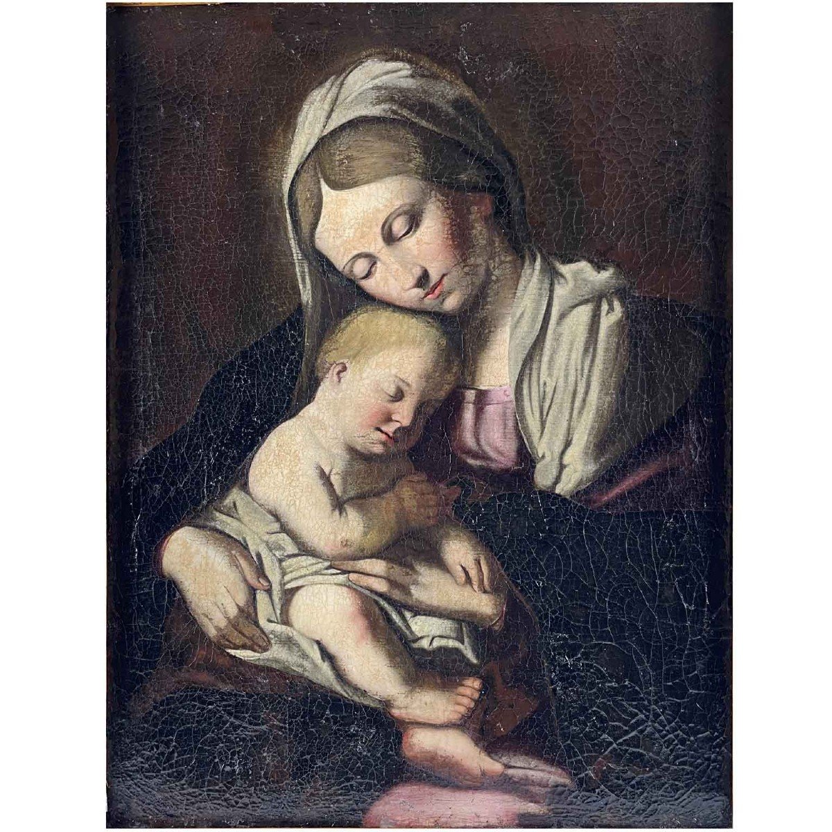 Madonna With Child Italian Painting Late 17th Century-photo-7