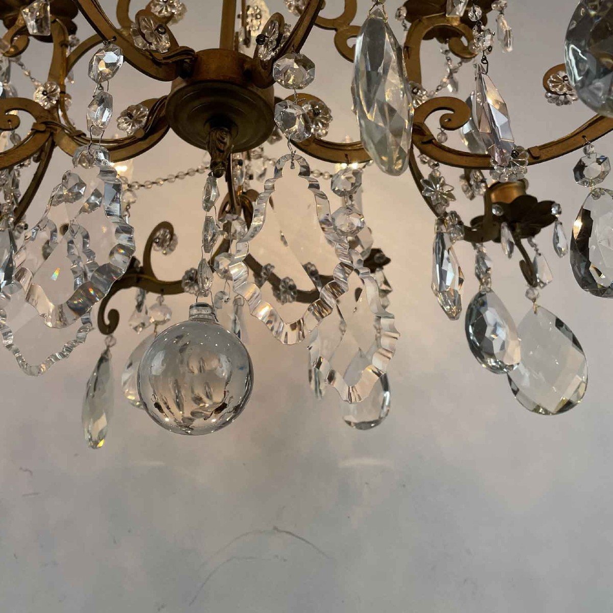 Italian Crystal And Gilded Iron Fifteen-light Chandelier 1950s Marie-therese Style-photo-2