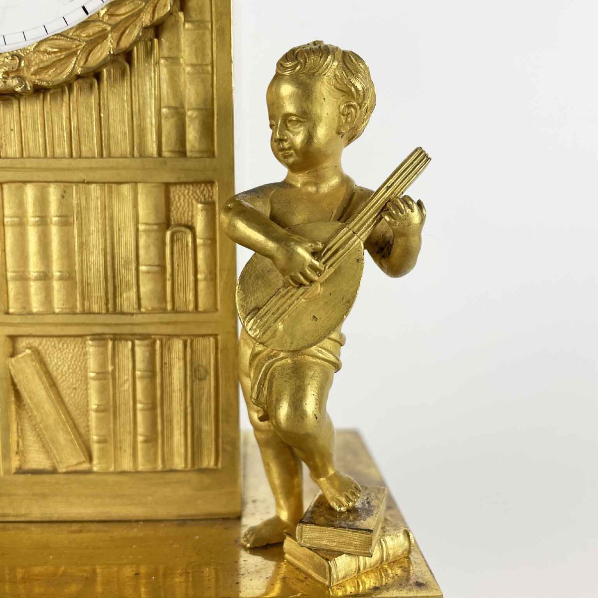 Early 19th Century French Empire Gilt Bronze Mantel Clock With Putti And Library-photo-2