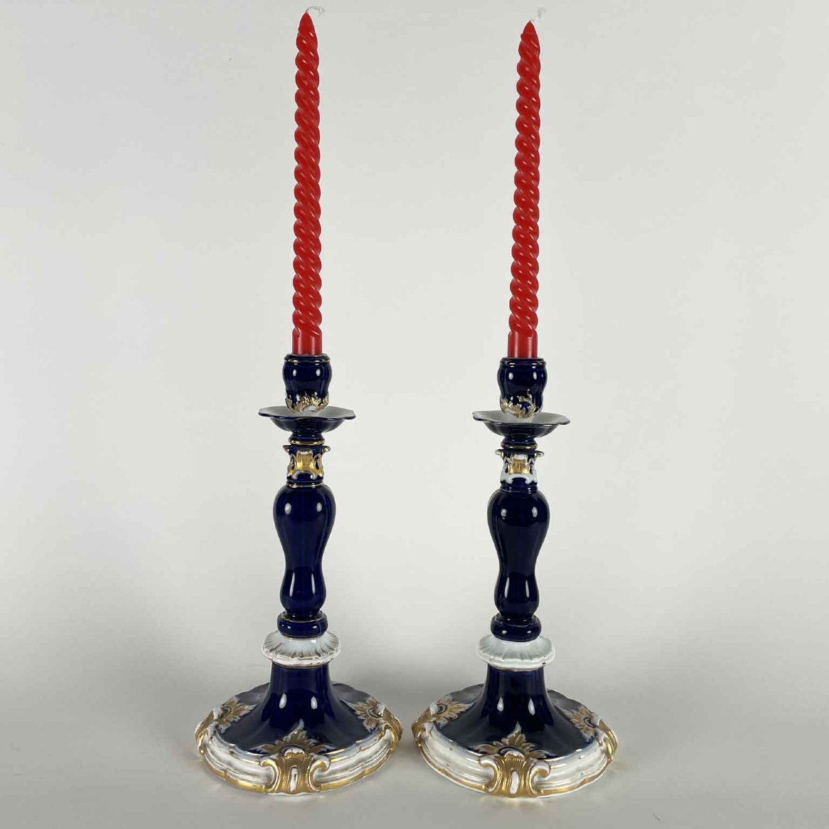 Pair Of Meissen Candlesticks Blue And White 19th Century-photo-2