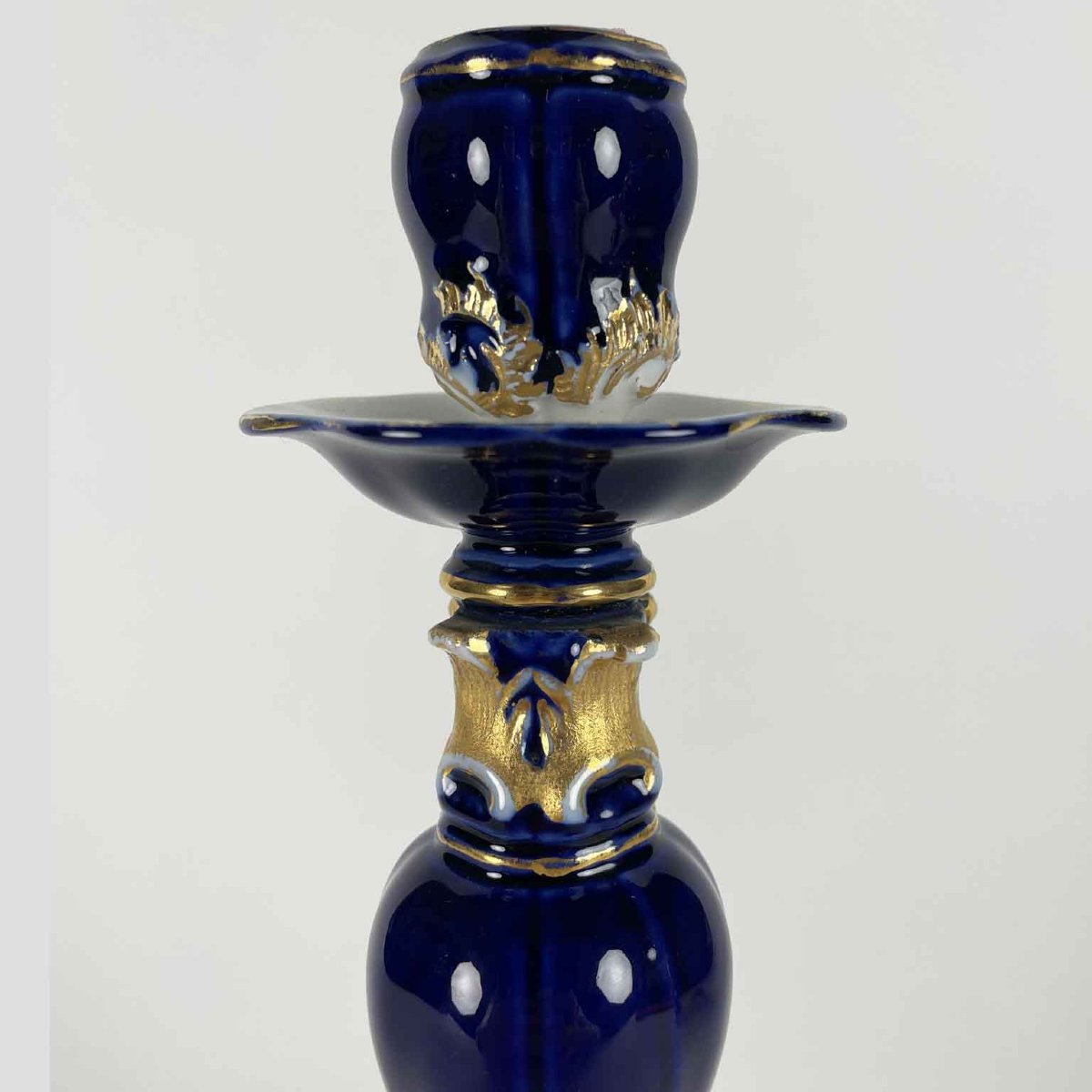 Pair Of Meissen Candlesticks Blue And White 19th Century-photo-3