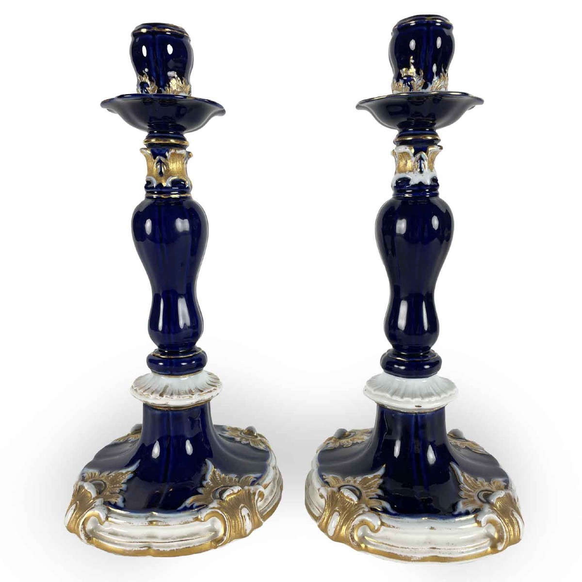 Pair Of Meissen Candlesticks Blue And White 19th Century