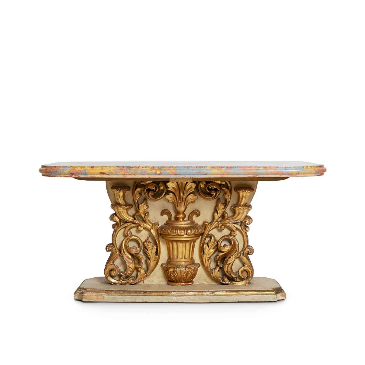 Antique Italian Gilt Wood Coffee Table With Scagliola Top-photo-3