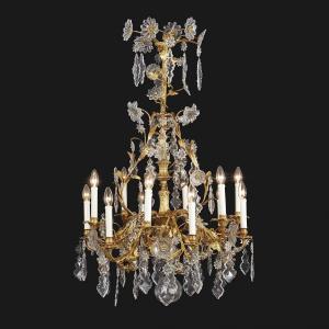 19th Century French Gilt Bronze And Crystal Twelve-branch Floral Chandelier 