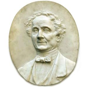 19th Century White Marble Italian Lawyer Portrait Relief